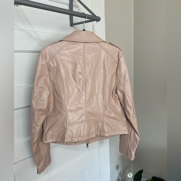 SZ L GUESS PINK FAUX LEATHER MOTO JACKET - Picture 2 of 14